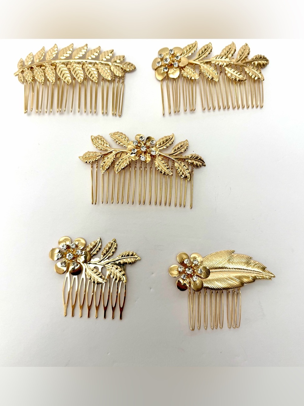 Gold Floral Leaf Decorative Hair Comb - Women Accessories - Picture 4 of 9